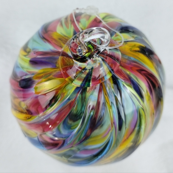 Handblown Glass Ornaments Rainbow Twist Swirls Of Color And Red Clear Christmas - Picture 12 of 15